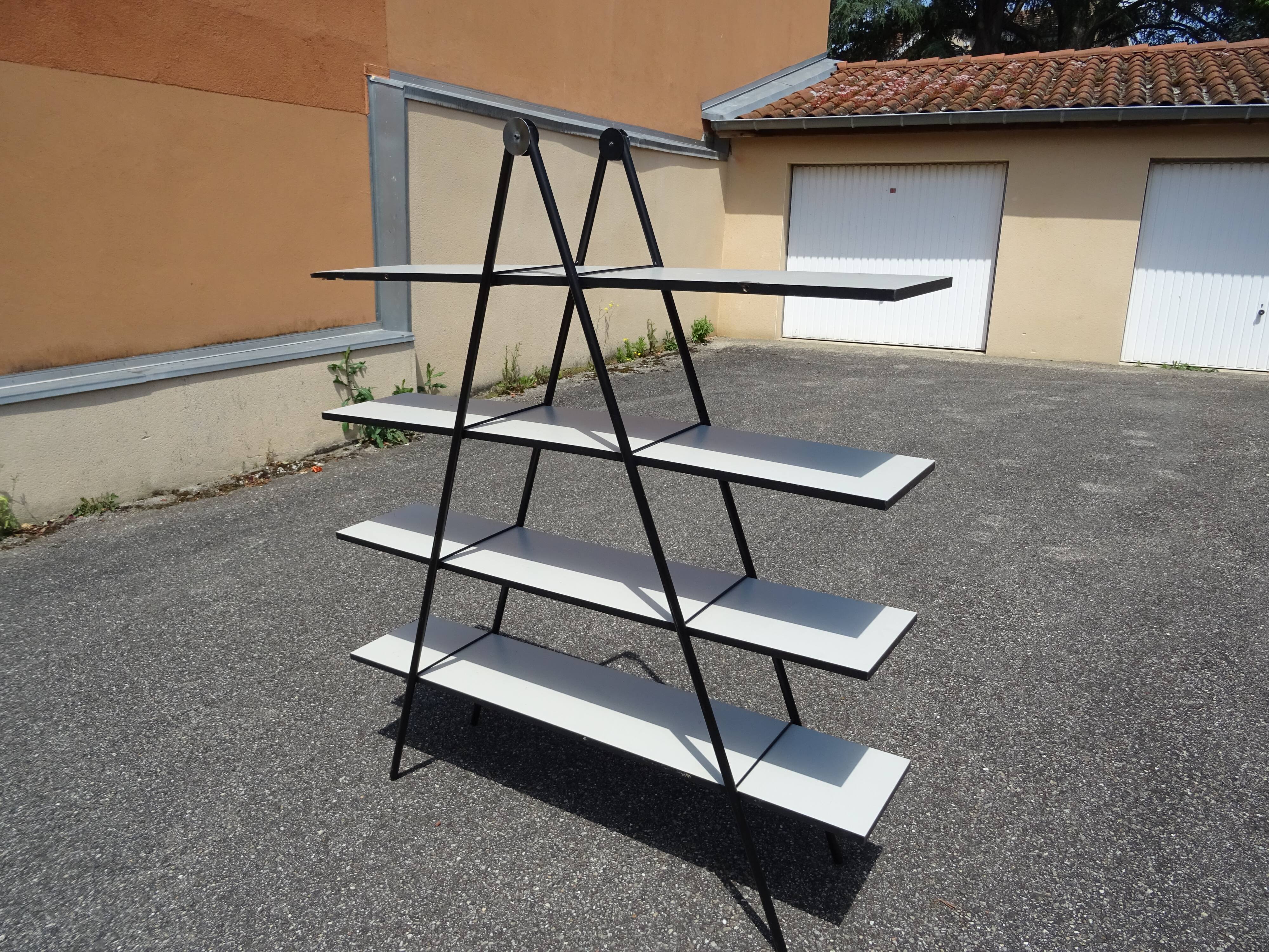 Etagère bibliothèque pyramide compas design années 80 vintage