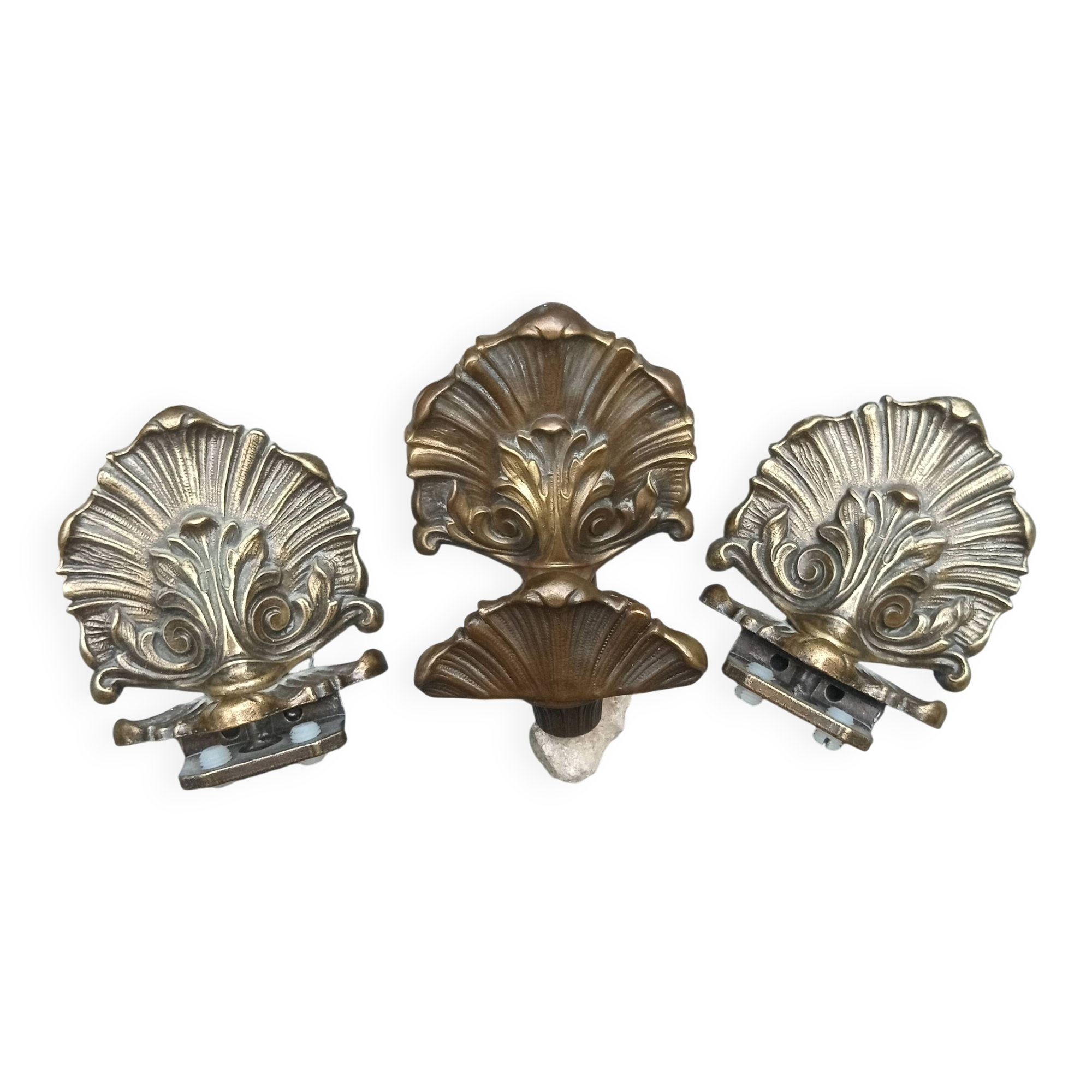 3 brass coat hooks in Rococo style, Louis XV, towel holder.
