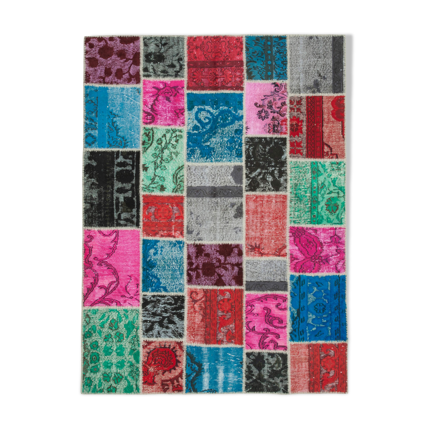 Tapis patchwork multicolore vintage 179 cm x 243 cm fait à la main anatolian vintage