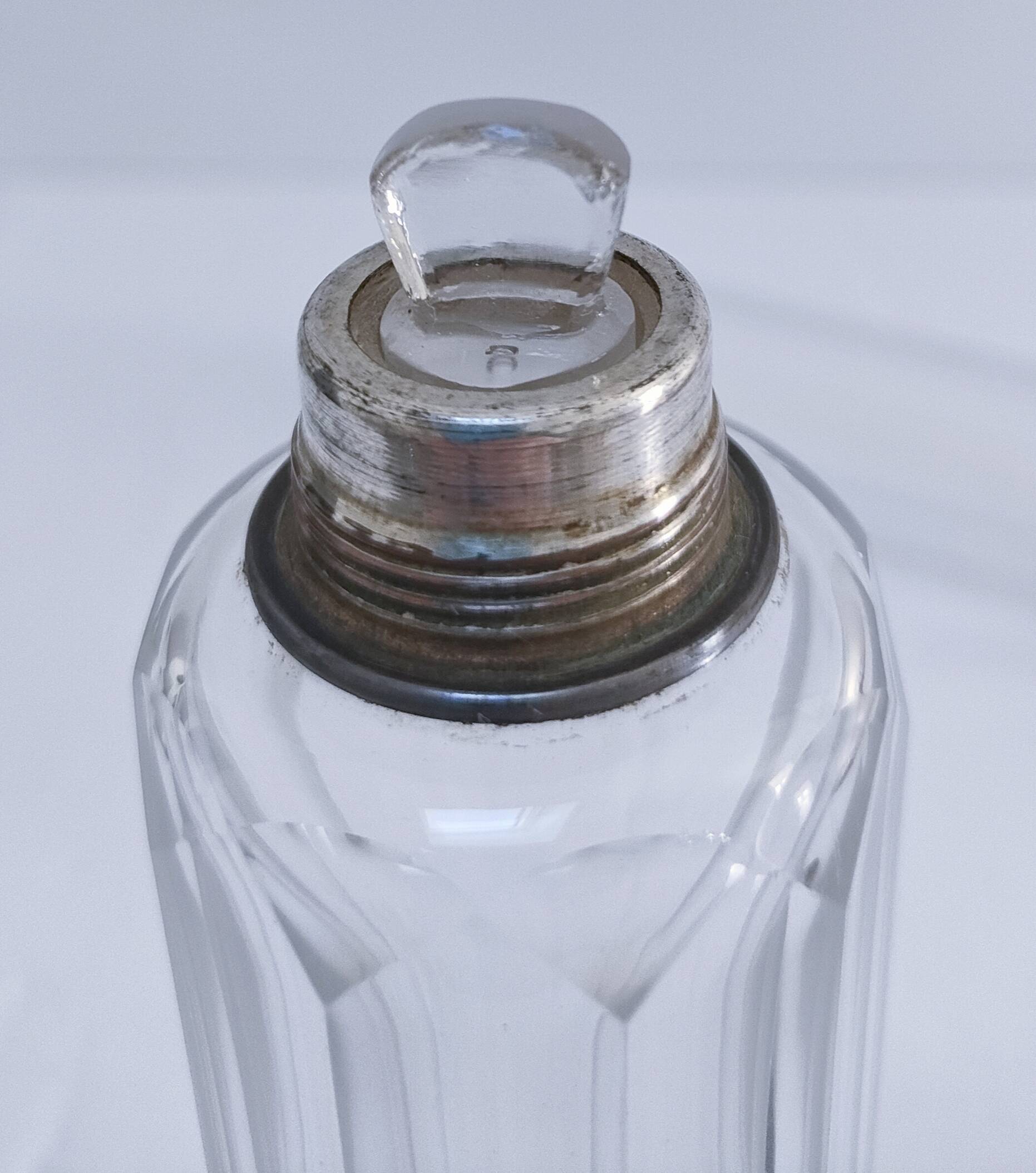 Three Art Deco crystal chrome glass bottles