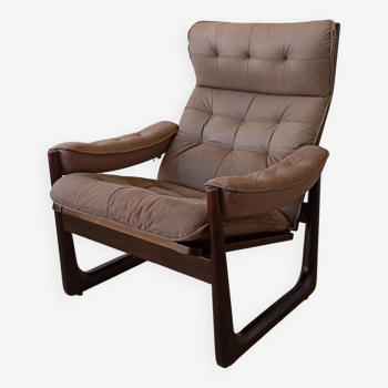 Fauteuil en cuir Genega Møbler, Danemark, années 1960.