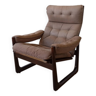 Fauteuil en cuir Genega Møbler, Danemark, années 1960.