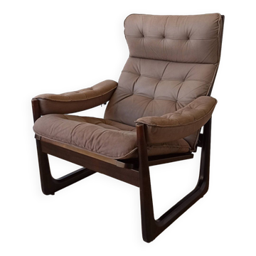 Fauteuil en cuir Genega Møbler, Danemark, années 1960.