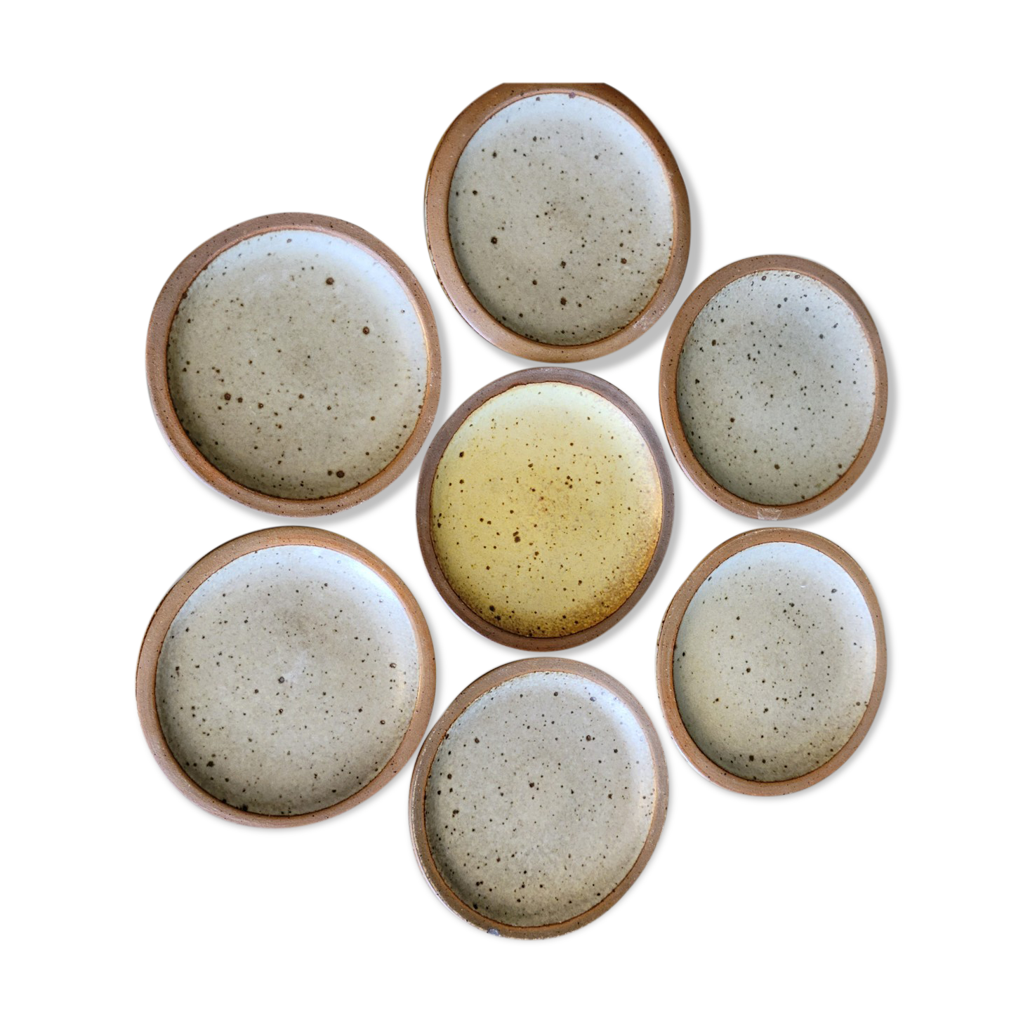 7 coasters / bottle / ceramic cup sandstone signed Le Tesson