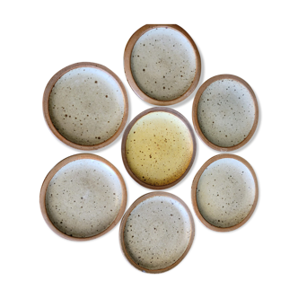 7 coasters / bottle / ceramic cup sandstone signed Le Tesson