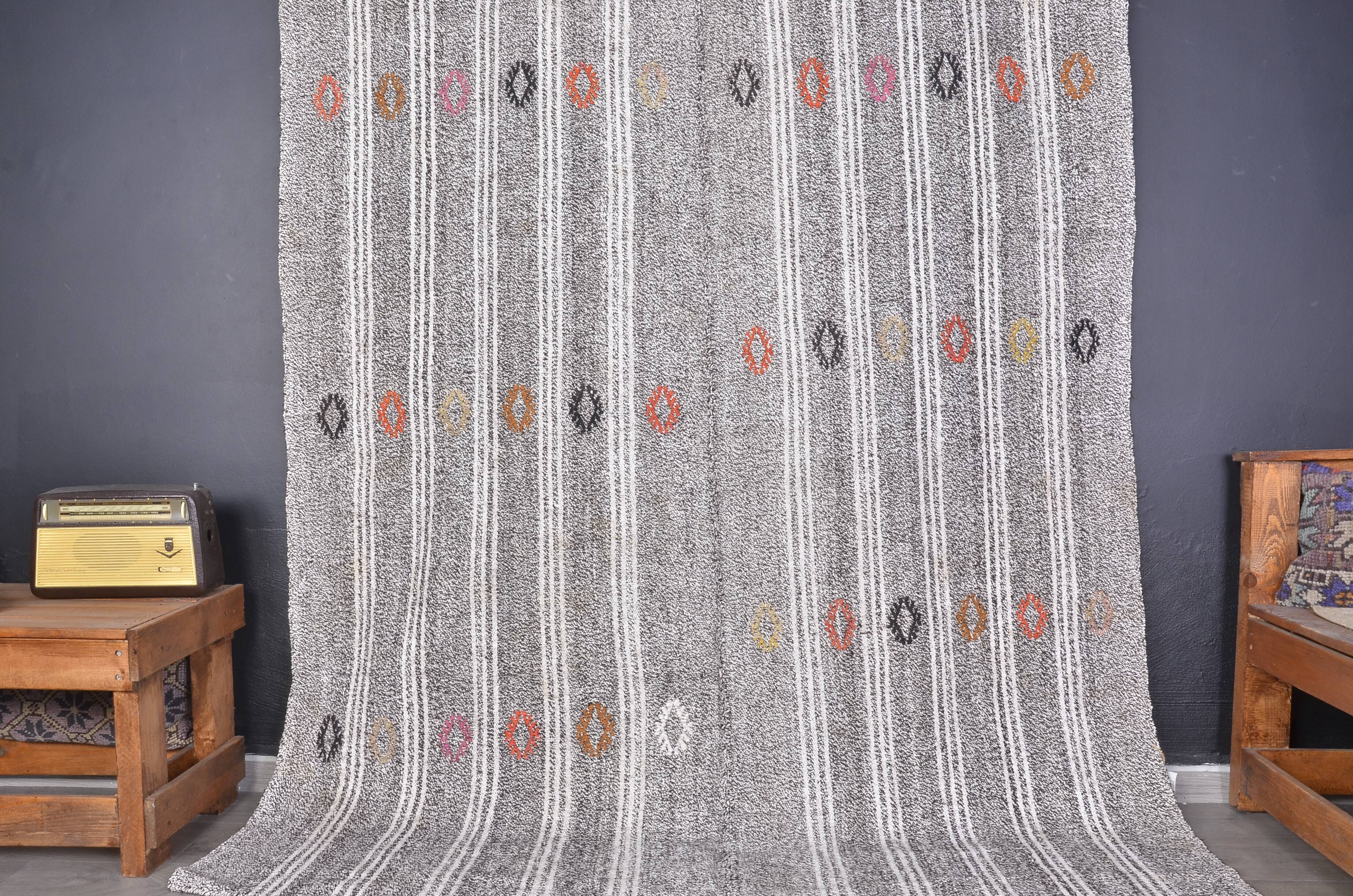 Tapis Kilim à Rayures Oushak Turc skuc304