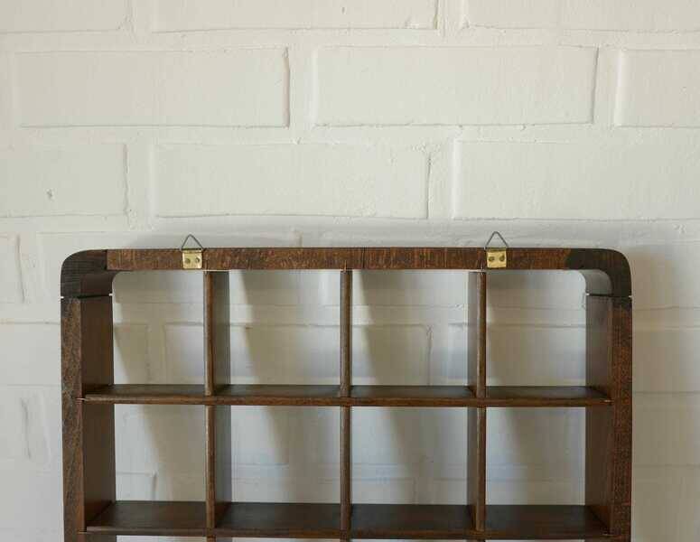 Vintage wooden wall knick knack shelf / shadow box / Gianfranco Frattini