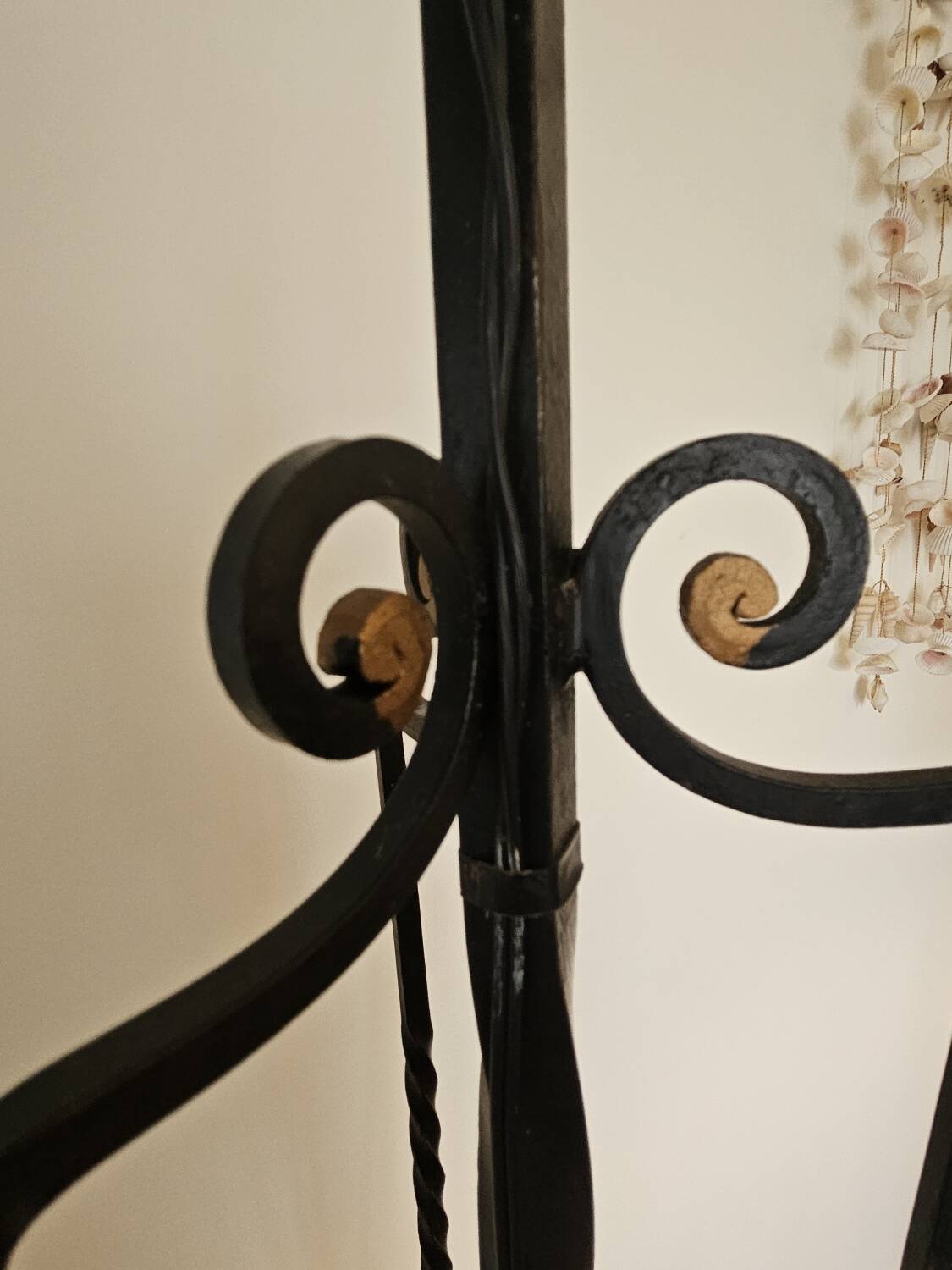 Art Deco wrought iron tripod floor lamp