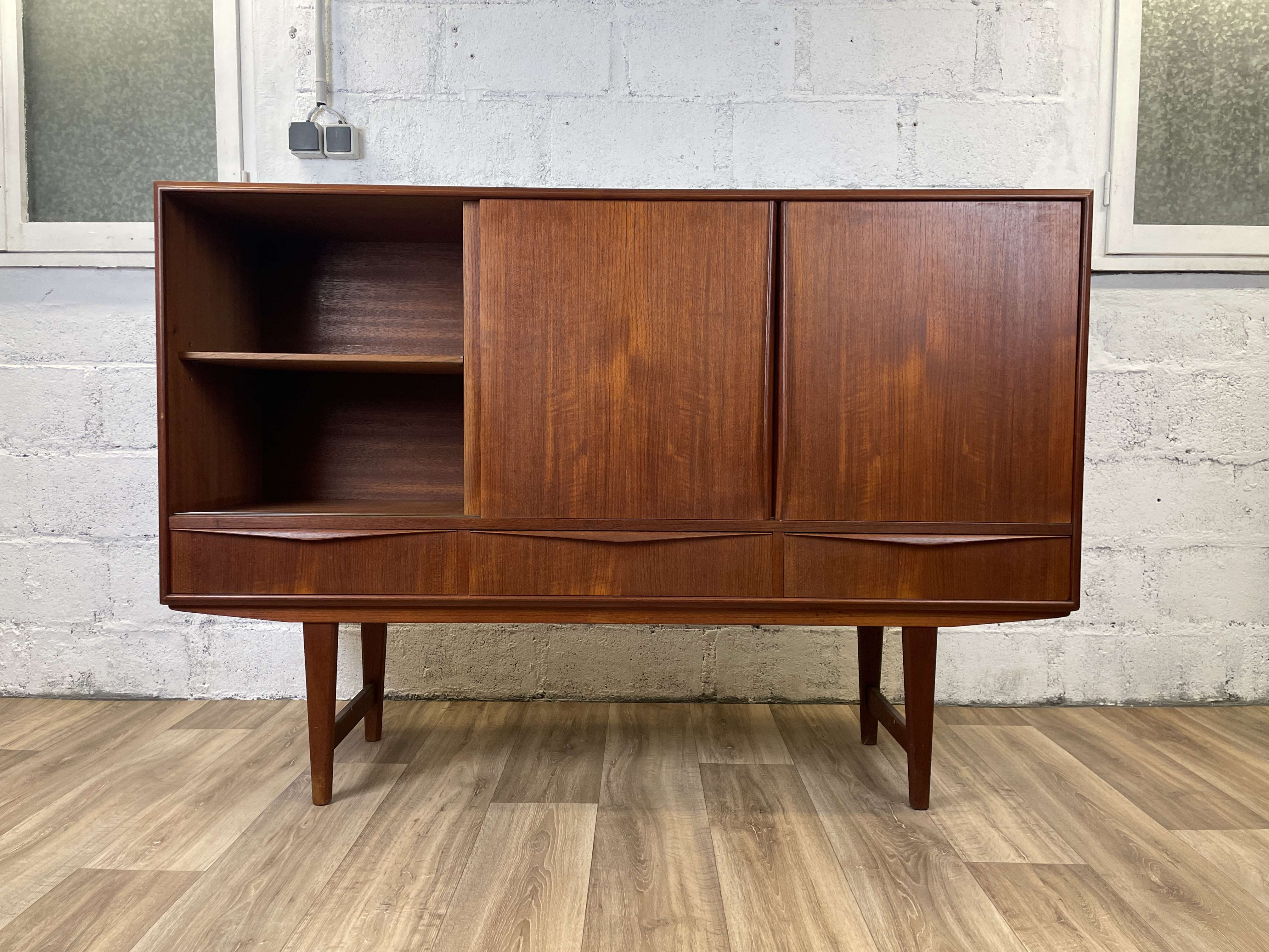 Vintage Scandinavian "highboard" teak sideboard by EW Bach for Sejling Skabe, 60s