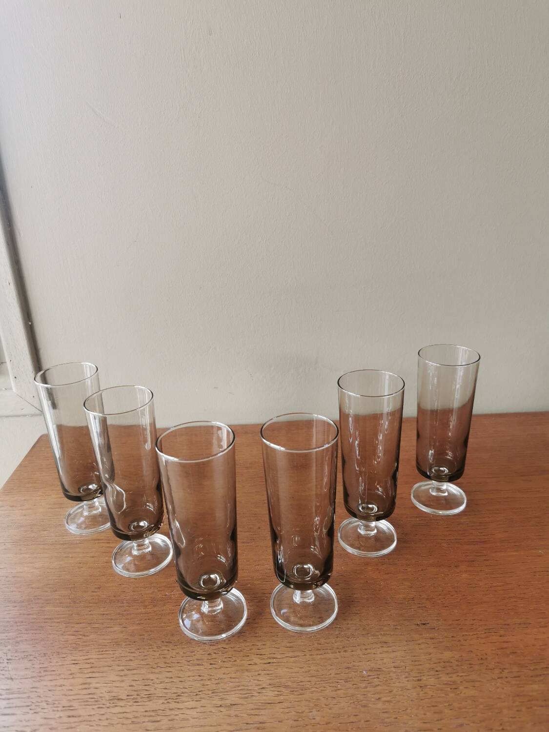 Vintage smoked glass champagne flutes