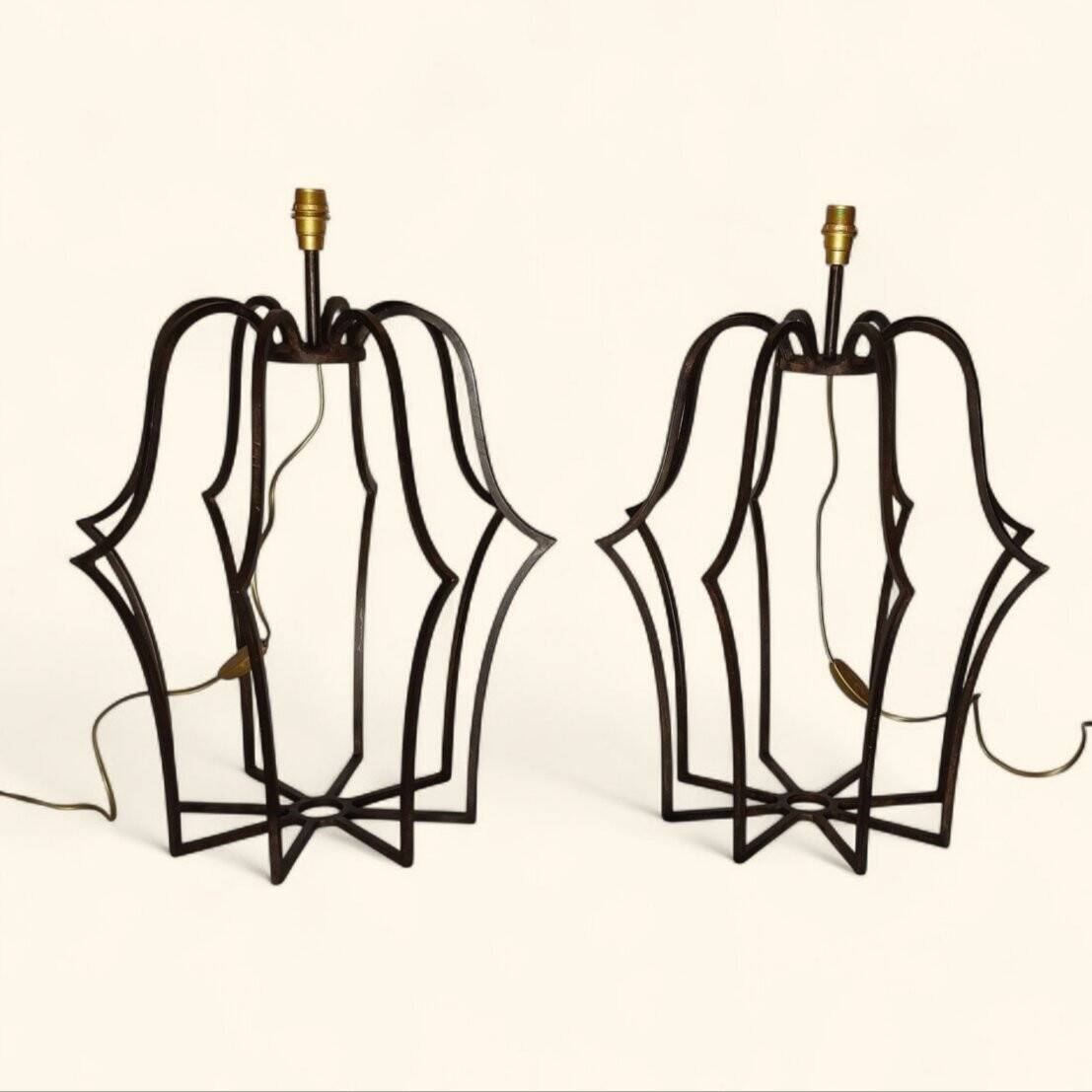 Large "Cage" Lamp Pair in Patinated Bronze - DLG by Jean Royère