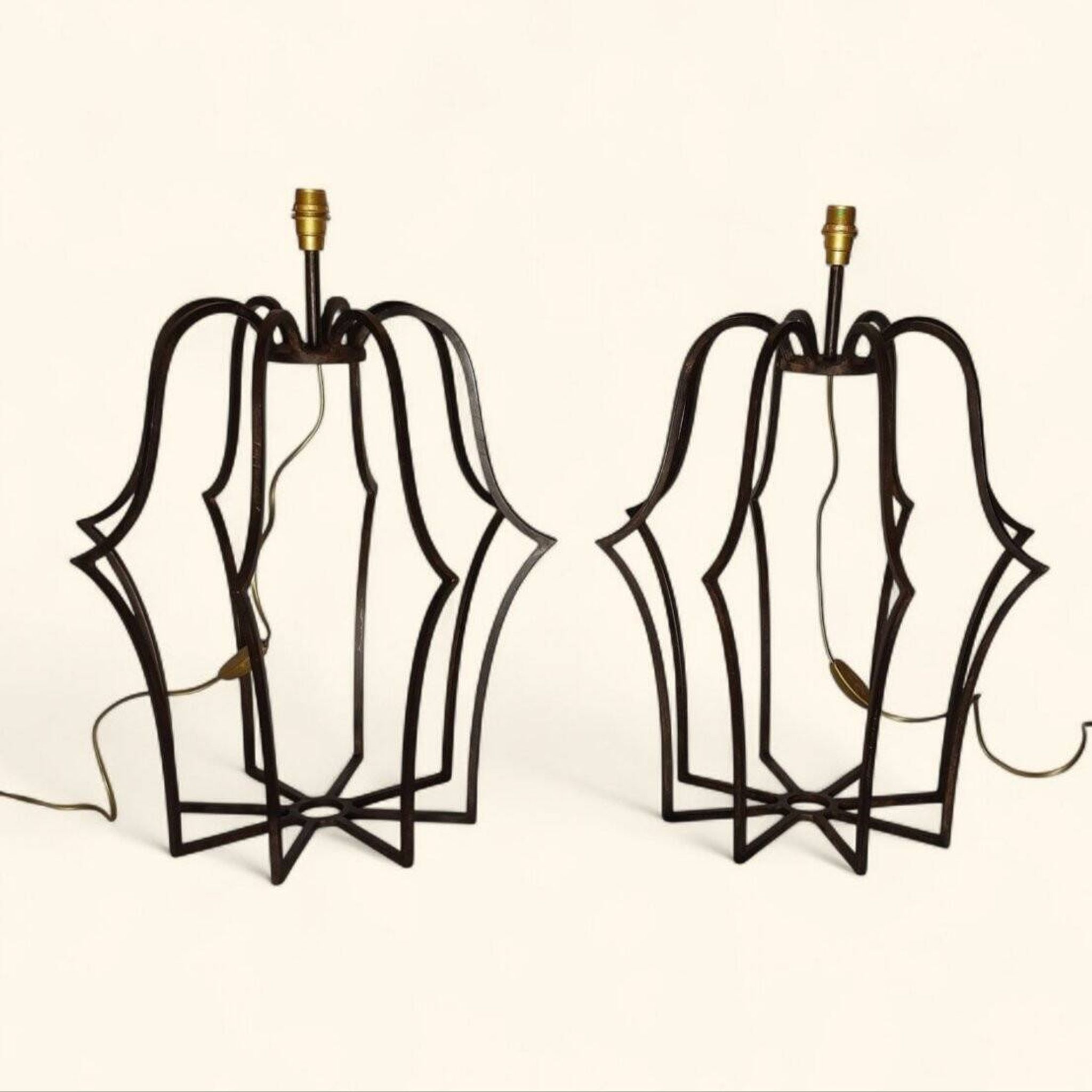 Large "Cage" Lamp Pair in Patinated Bronze - DLG by Jean Royère
