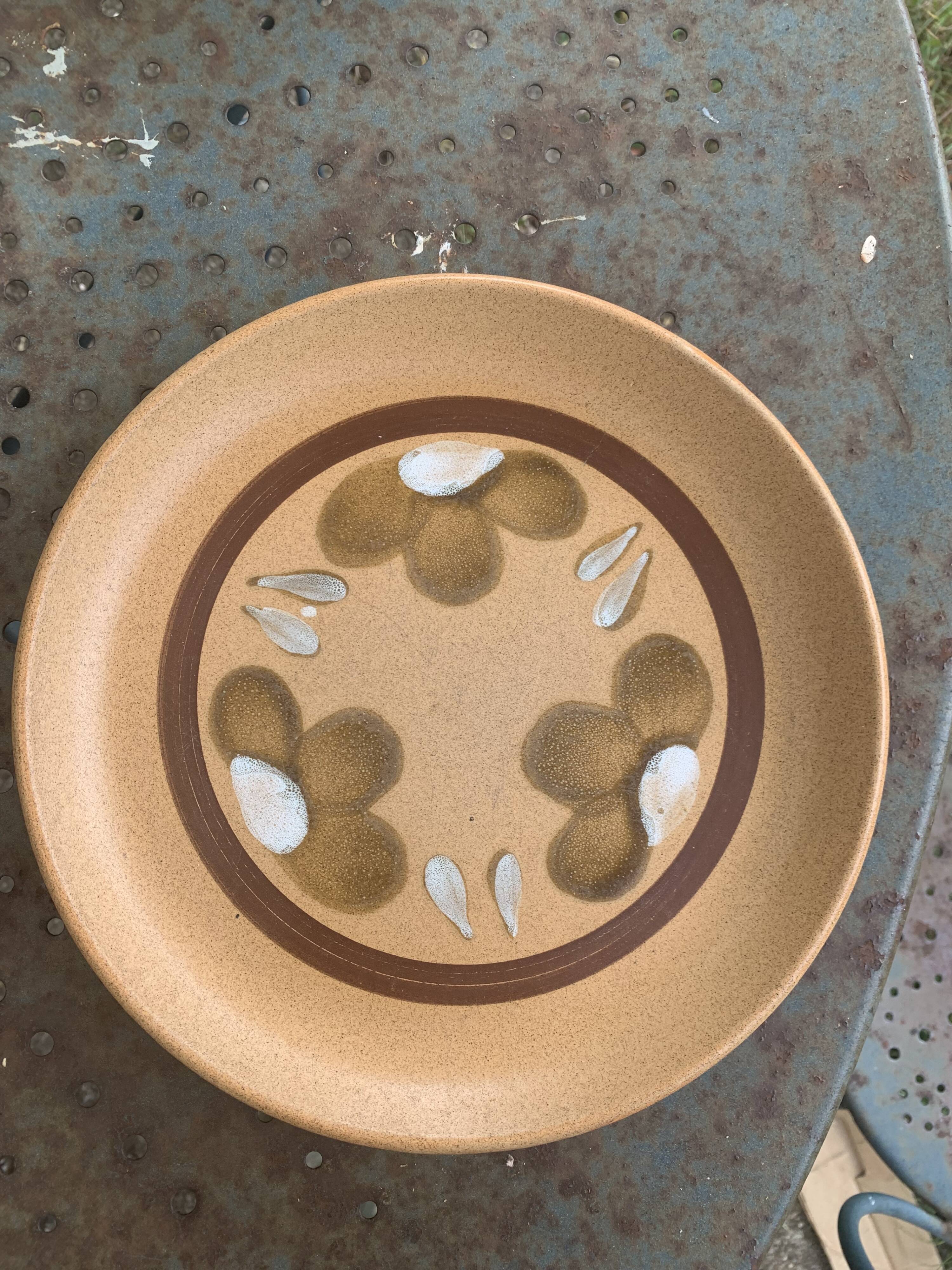 8 vintage Sarreguemines stoneware flower pattern dinner plates, France