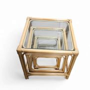 Bamboo nesting set / clear glass tops / side tables / 1970