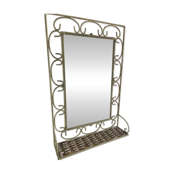 Antique tablet mirror in wrought iron and rattan