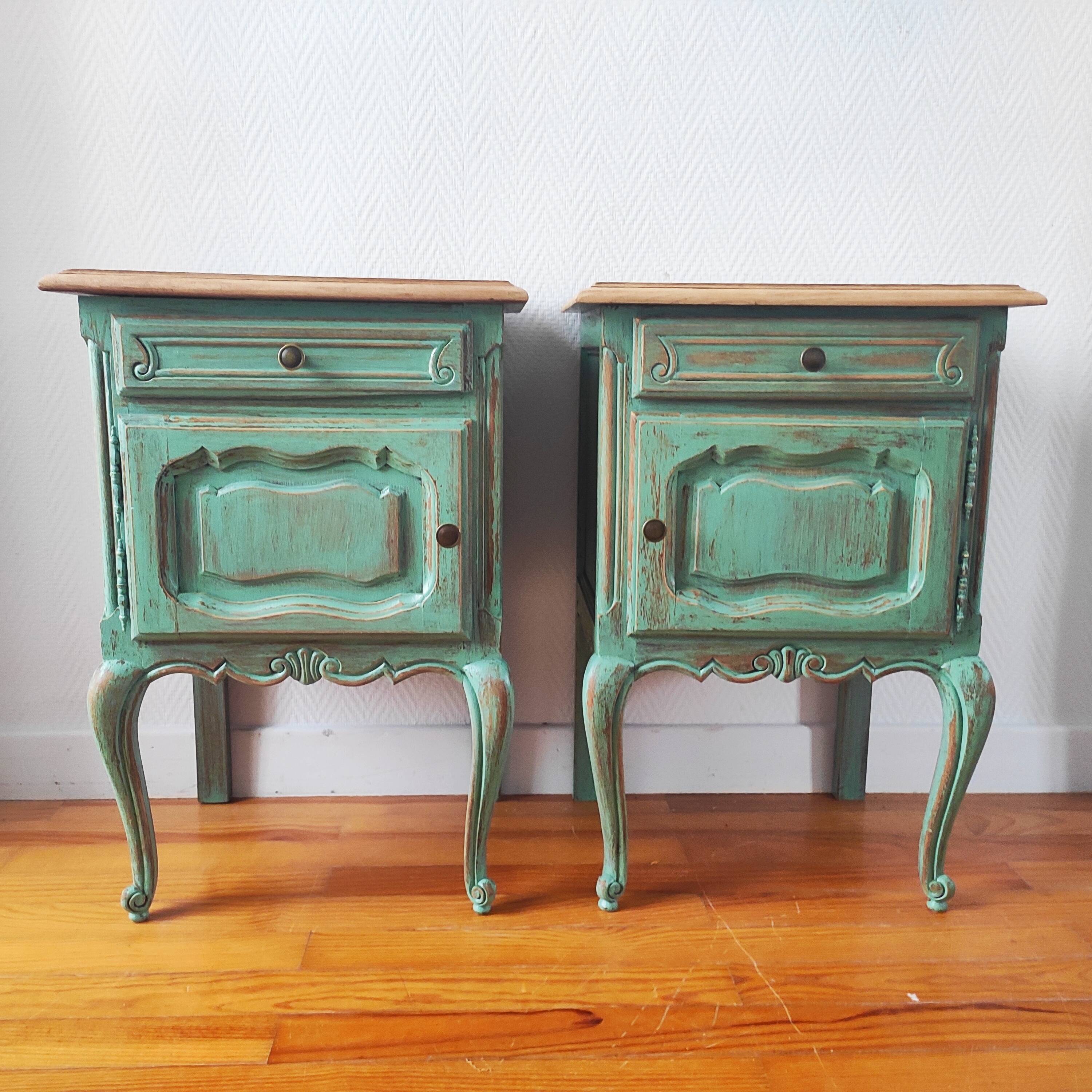 Pair of patinated bedside tables
