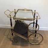 Rolling table in brass and mahogany with removable trays