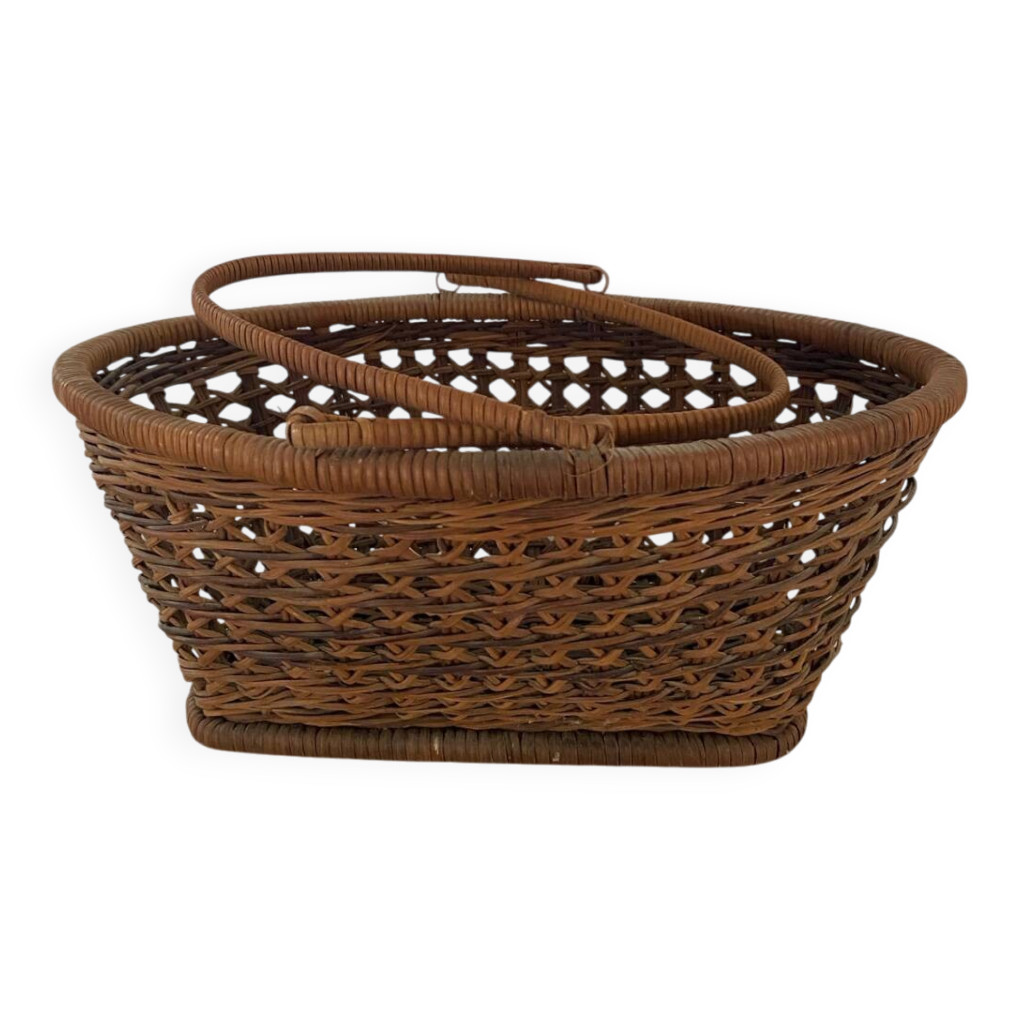 Vintage wicker and cane basket in bohemian style