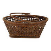 Panier ancien en osier et cannage style bohème
