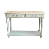 Drawer console raw wood & gray green