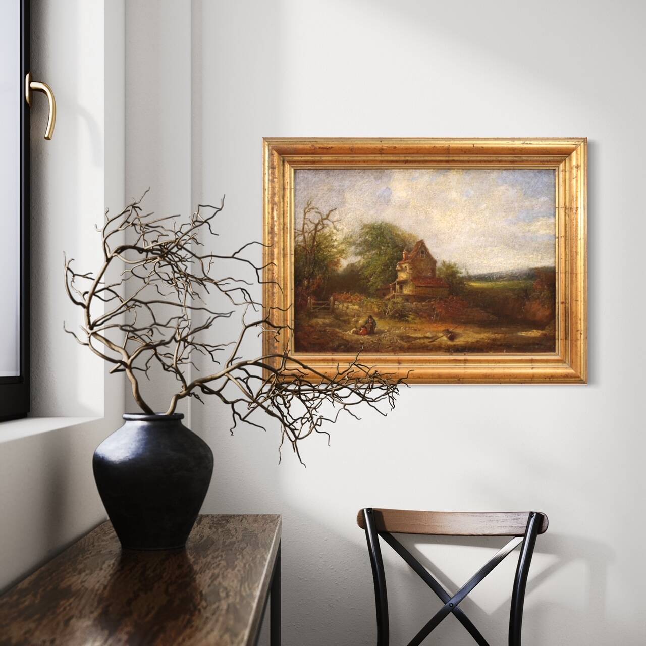 Peinture américaine paysage de campagne signée et datée 1854