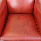 Fauteuil peint en rouge en cuir de mouton