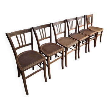 Set of 6 vintage French bistro chairs – Beech, 1950s
