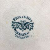 Together six dinner plates old mismatched bluish green.