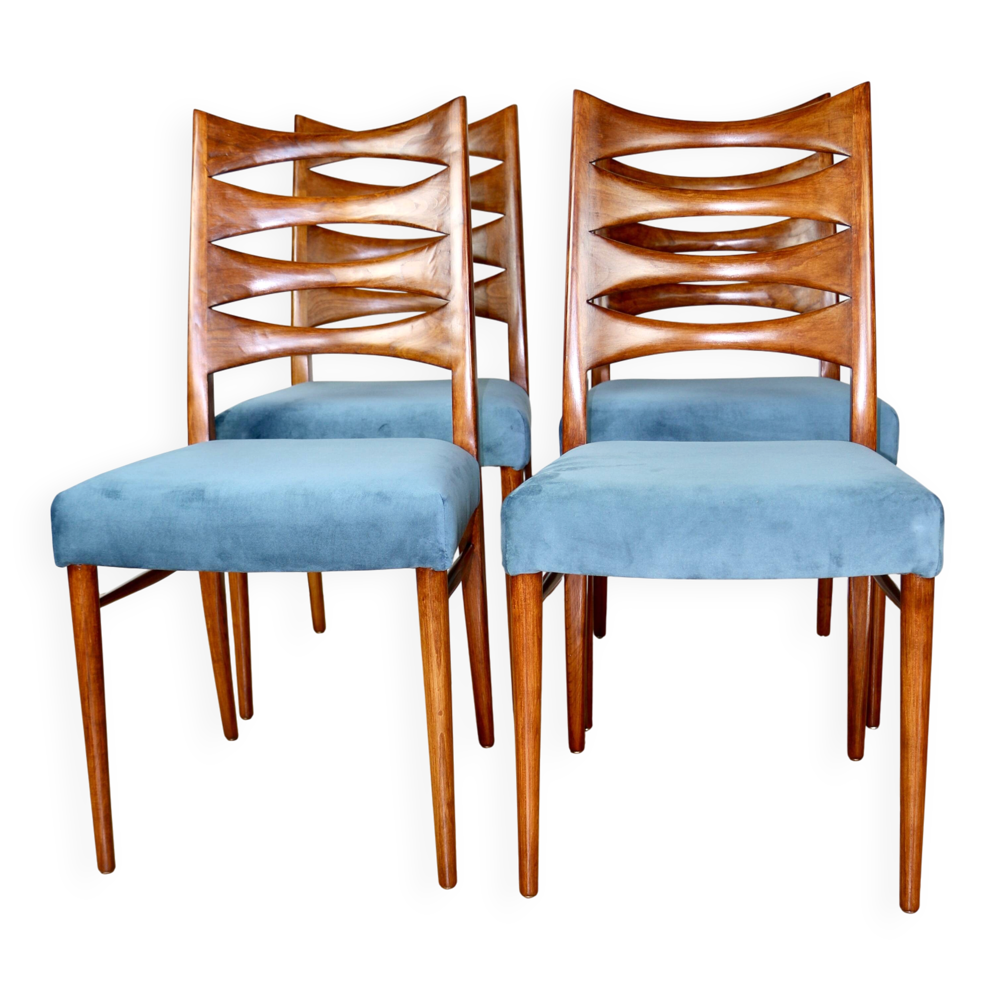Danish vintage chairs blue turquoise vintage - set of 4 - great set