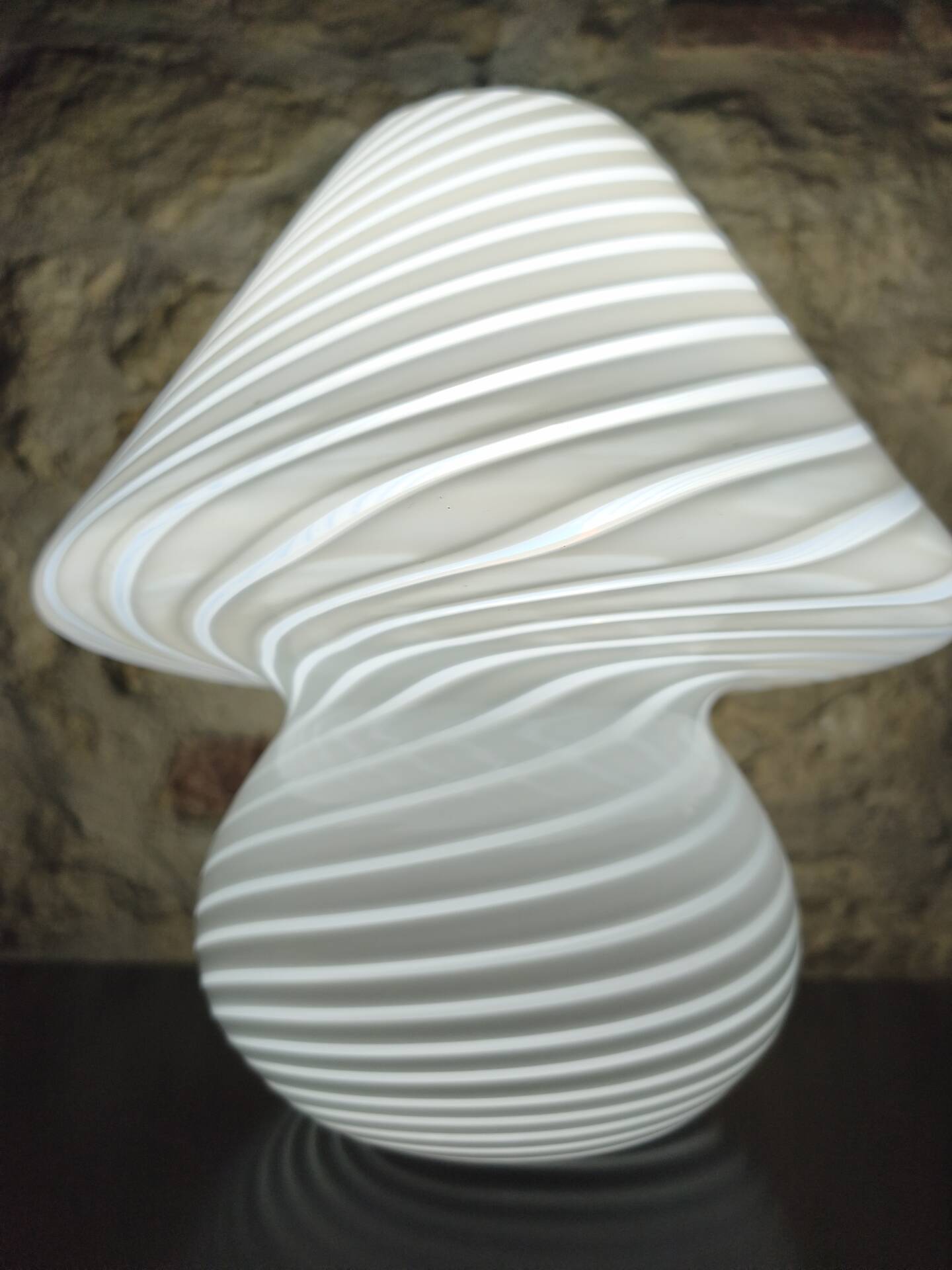 White striped Murano mushroom lamp / swirl – Vintage 1970 – Perfect