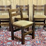 Set of 4 brutalist oak chairs from the 1950s