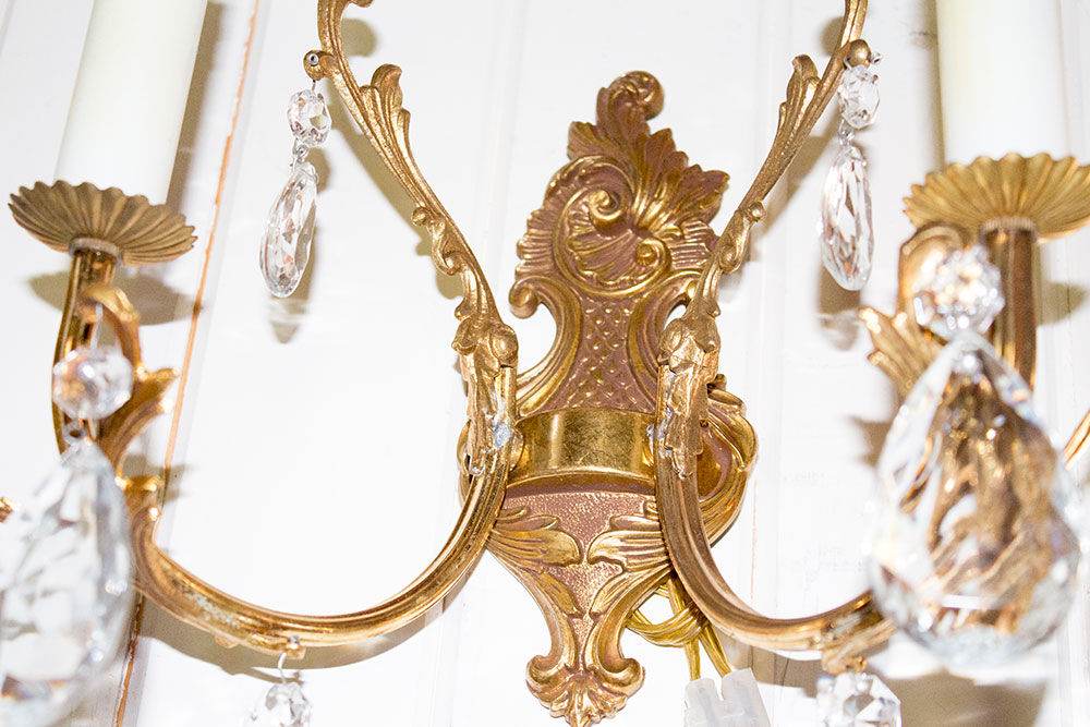 Old brass sconce with glass drops