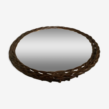 Brown stained wicker rattan mirror