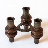 Tripod candle holder in wood and brass, Germany, 1960s/70s