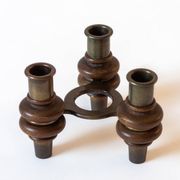 Tripod candle holder in wood and brass, Germany, 1960s/70s