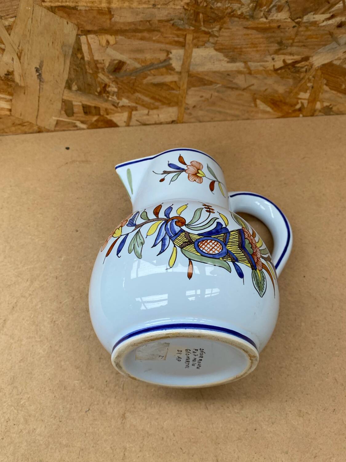 Old pitcher decor rouen geo martel white ceramic vintage flower decor #b644