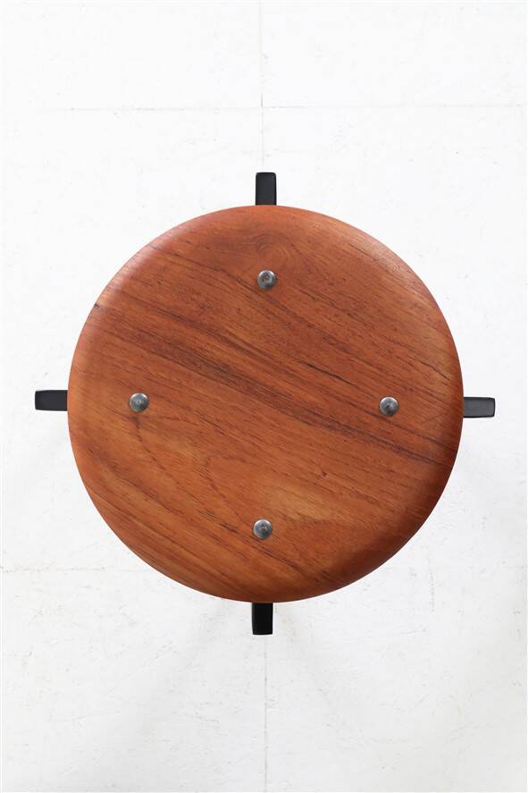Extraordinary Danish workshop stool / fully restored / teak / steel / mid-century modern design / industrial / 1960s