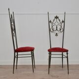 Chaises d'appoint chiavarine style régence hollywood en laiton et velours, set de 2