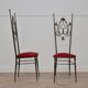 Hollywood regency style brass & velvet chiavarine side chairs, set of 2