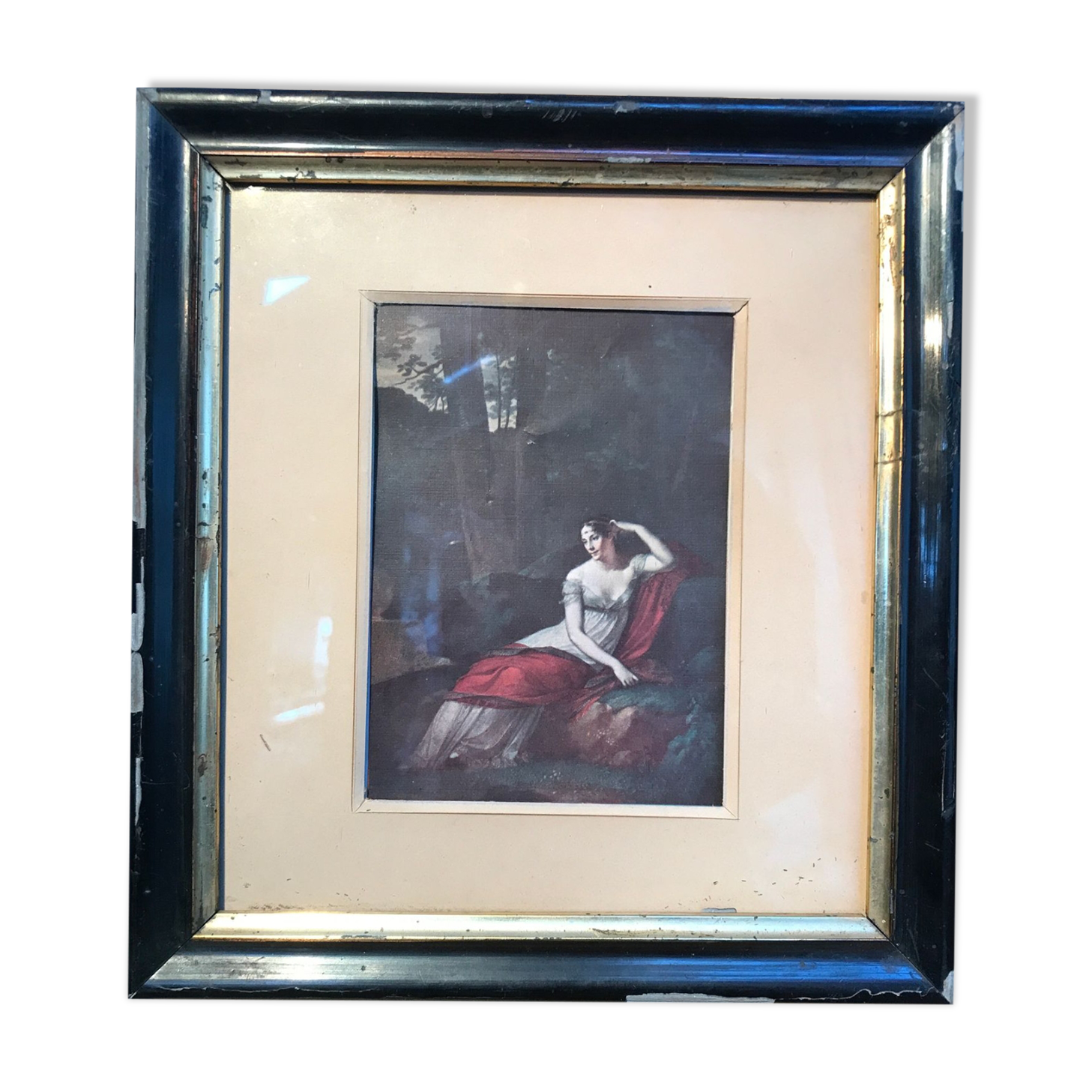 Lithograph of a woman lying in the forest