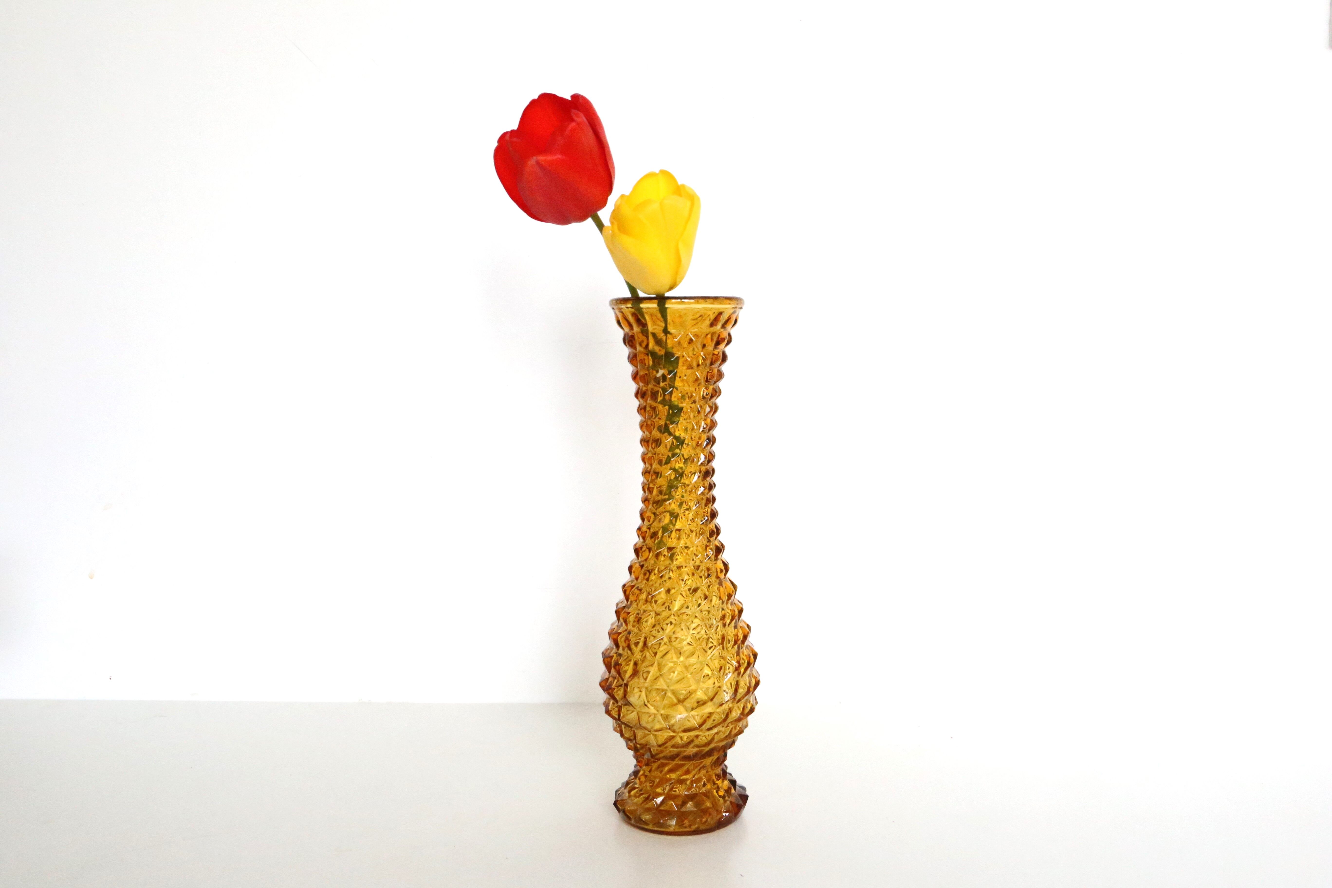 Amber glass vase, diamond tip, vintage