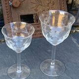 4 art deco wine glasses, chiseled floral pattern, glass and crystal