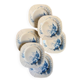6 dessert plates Gien in blue ironstone, "Birds" service circa 1870 no. 2