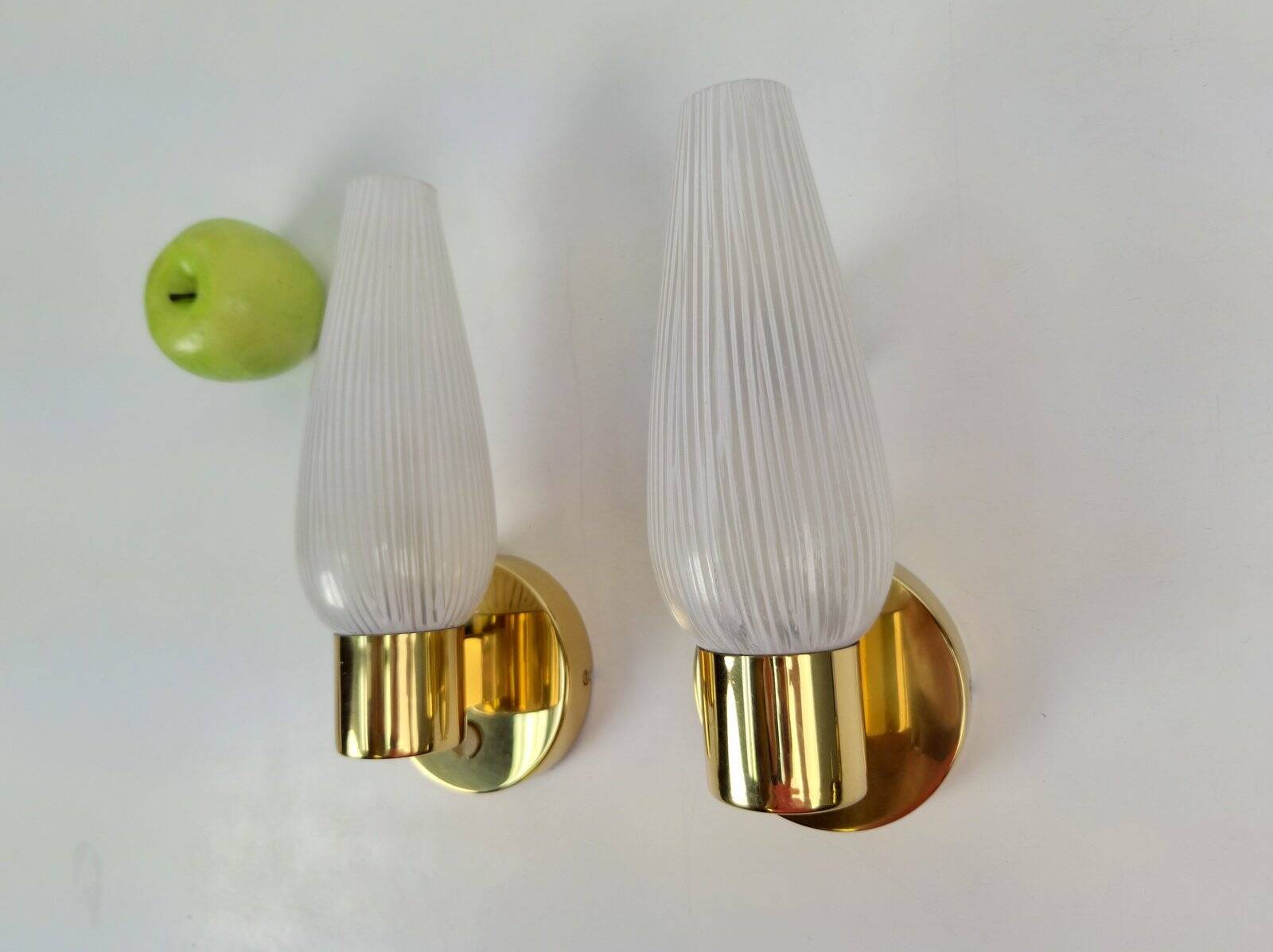 Mid-Century Swedish Wall Lamps in Brass and Glass, 1970, Set of 2