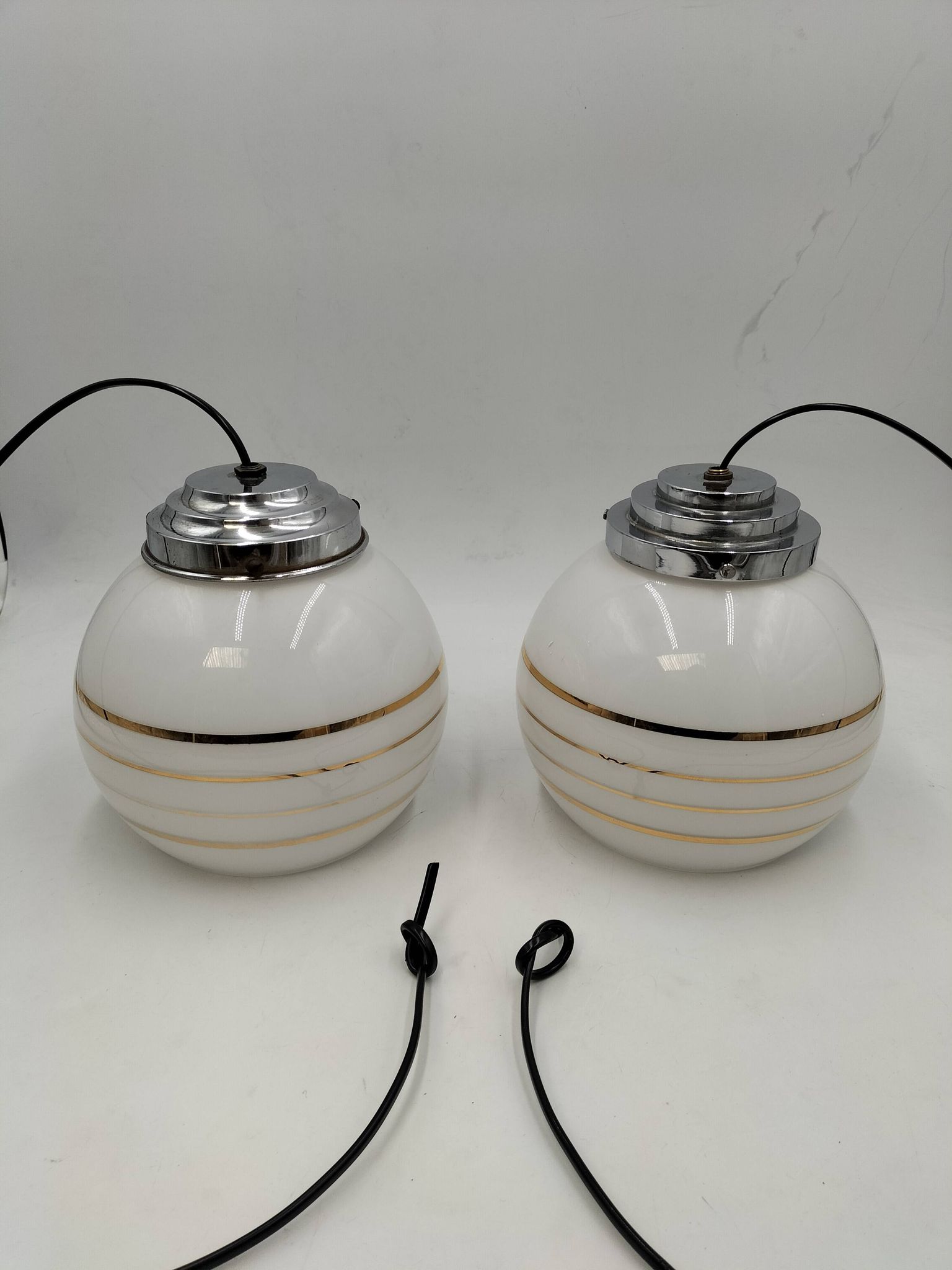 Pair of opaline pendant lights
