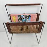Italian Magazine Rack with Rattan, 1980's