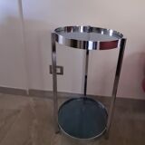 Table italienne rétro 70's chrome et verre bleu