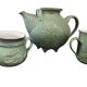 Vintage mint green tea set: teapot and 6 cups.
