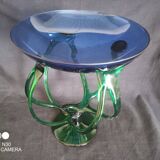 Centerpiece cup on twisted legs, blue and green color
