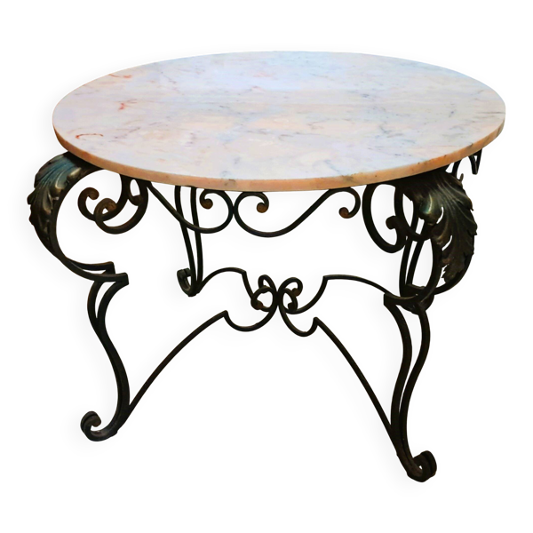 table basse en marbre et fer forgé